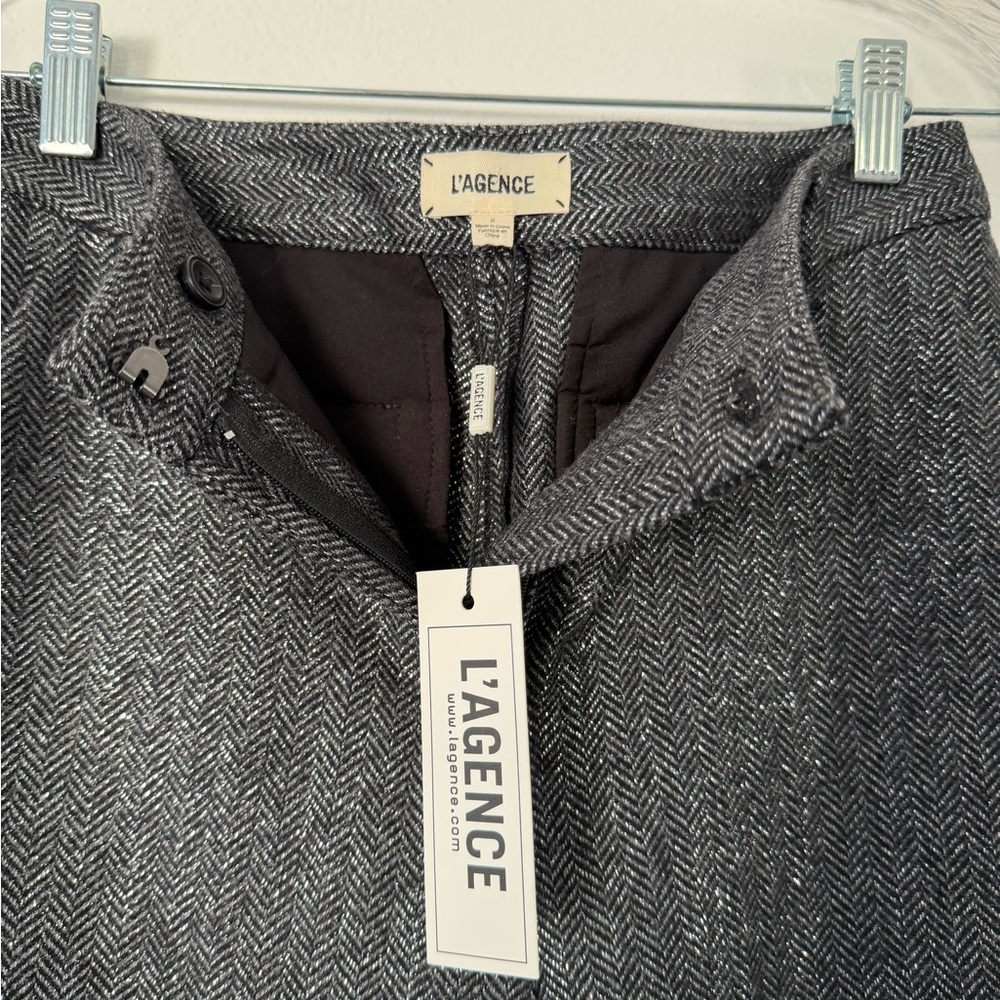 L'AGENCE Charcoal Herringbone Pencil Skirt